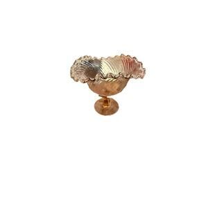 Antique Pink Glass Open Compote Candy Dish Pedestal Optic Swirl Ruffled Edge